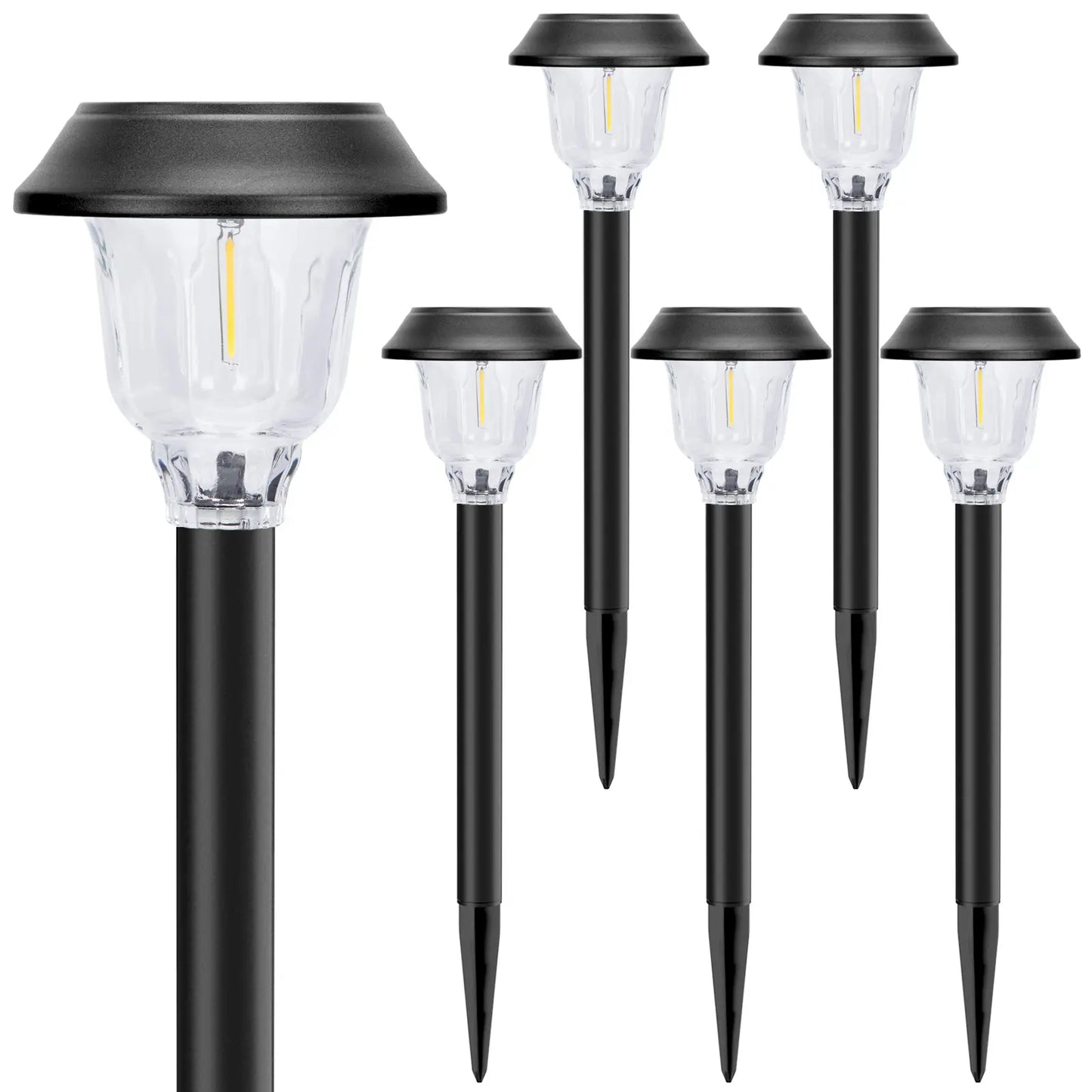 Summervibes,6 Pack Solar Pathway Lights Outdoor, 22 Inch Tall IP65 Waterproof Solar Garden Lights with Edison LED Tungsten Filament Bulb, Dusk to Dawn Auto On/Off Solar Landscape Lights for Yard, Patio, Pathway Decor (Warm White) Outdoorfun