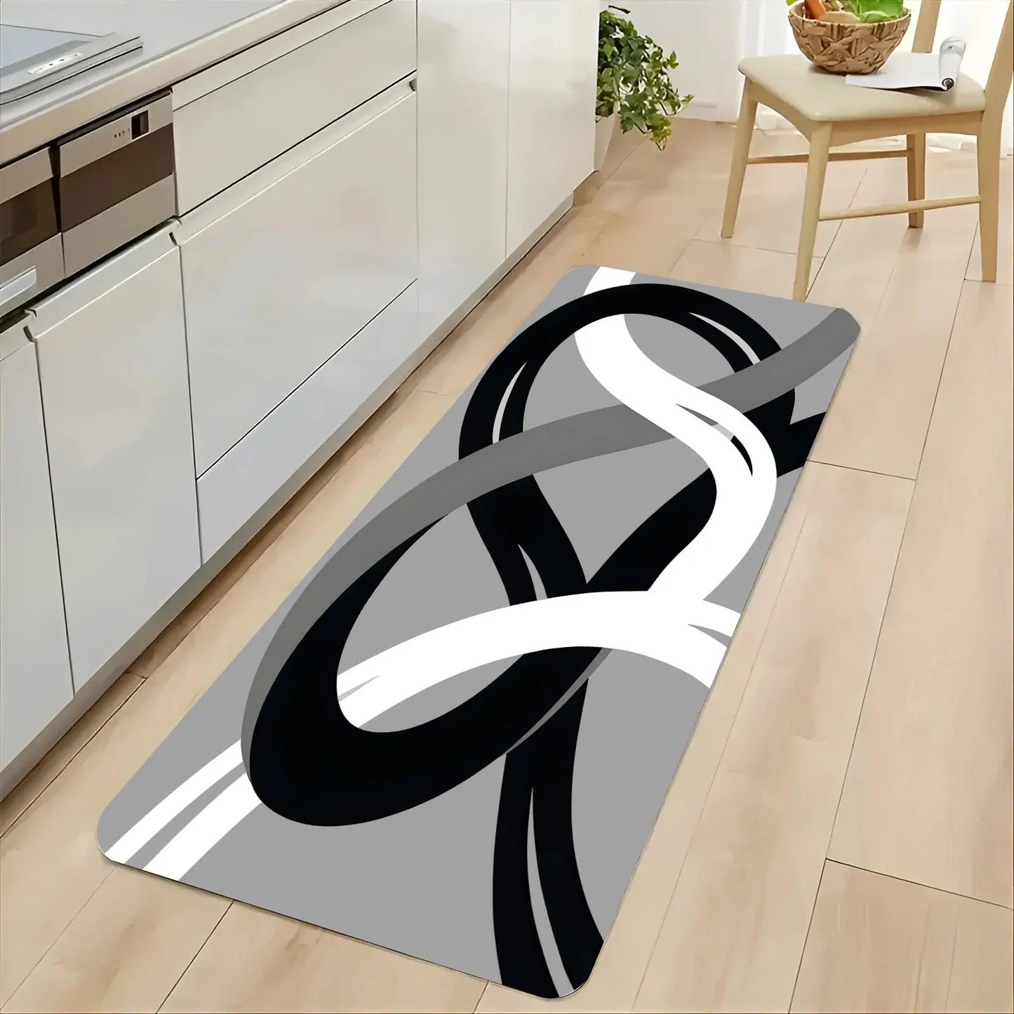 Abstract Geometric Non-Slip Bathroom Rug Set, 4-Piece Modern Black, White and Grey Contour Toilet Mats with U-Shaped Seat Cover, Absorbent and Washable Shower Floor Mats for Elegant Bathroom Decor