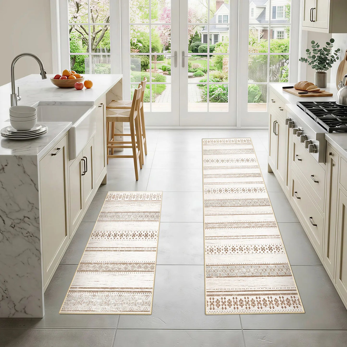 Summervibes BESTSWEETIE 2Pcs Kitchen Runner Rug Large Boho Area Rug Set Geometric Farmhouse Mat Non Slip Washable Mat for Kitchen Living Room Entryway Laundry Room