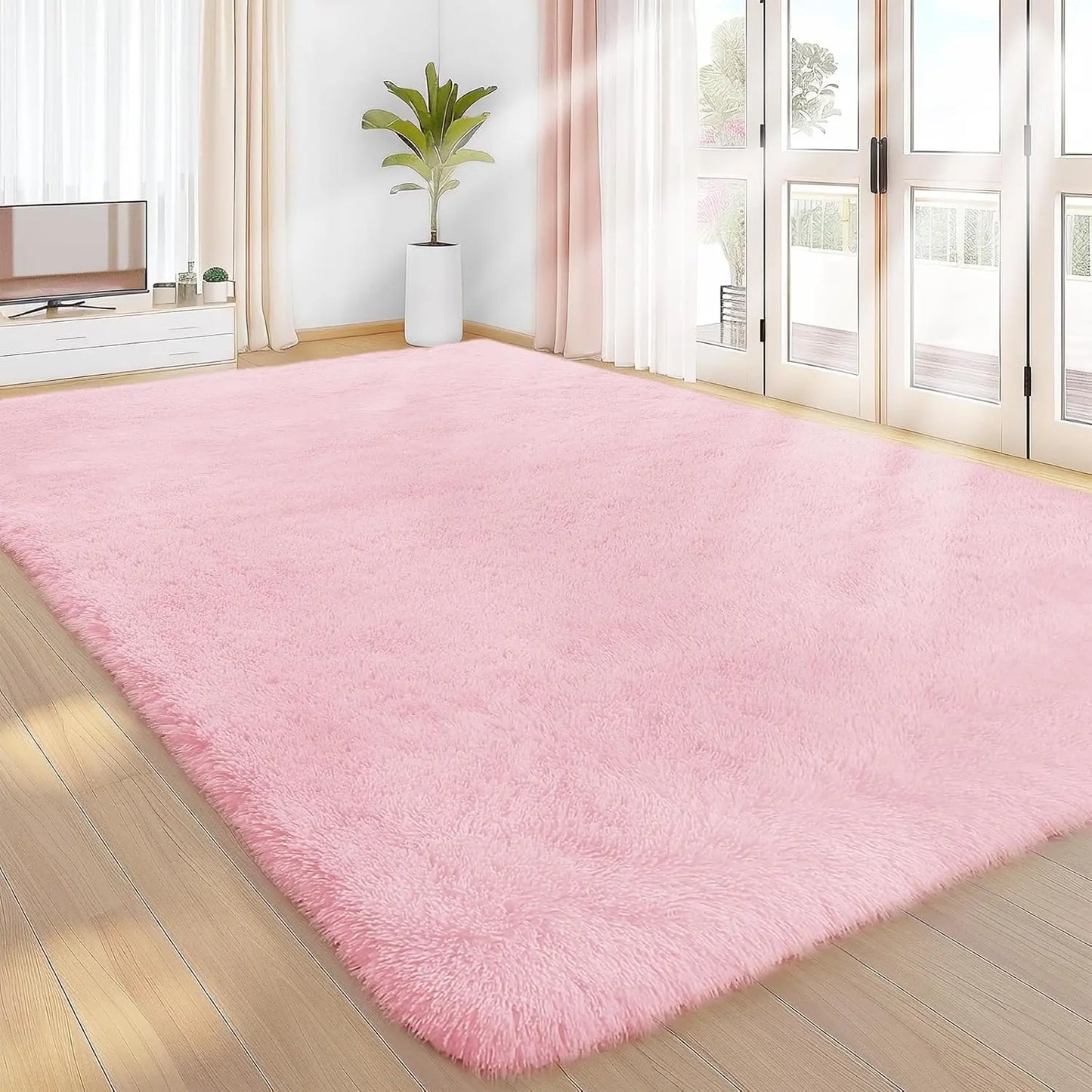 Modern Long Shag Rug, Fluffy Area Rug, Polyester Fiber Rectangular Carpet for Living Room & Bedroom, Home Use, Multiple Sizes Available #GLOBAL PICKS