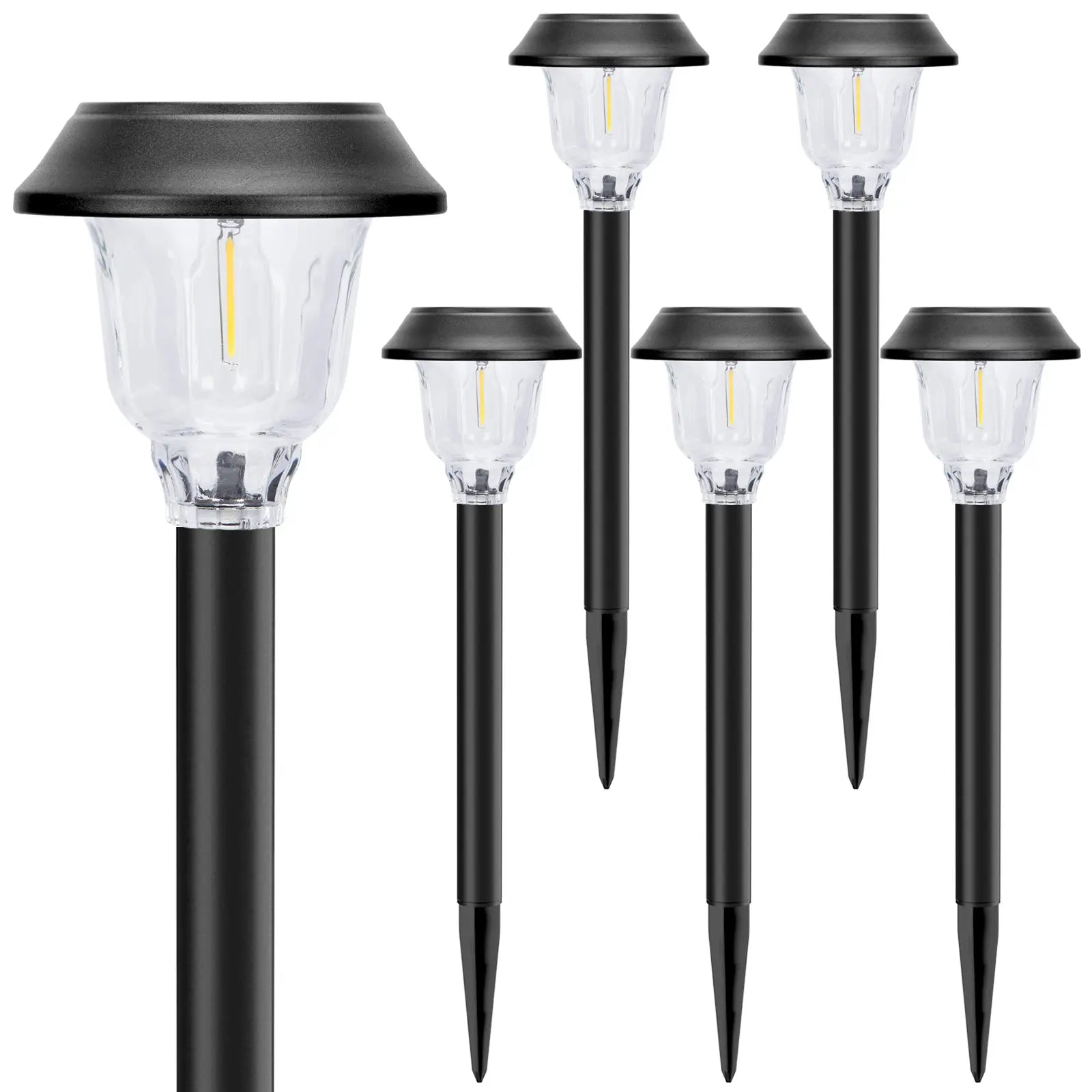 Summervibes，6 Pack Solar Pathway Lights Outdoor, 22 Inch Tall IP65 Waterproof Solar Garden Lights with Edison LED Tungsten Filament Bulb, Dusk to Dawn Auto On/Off Solar Landscape Lights for Yard, Patio, Pathway Decor (Warm White) Outdoorfun
