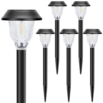 Summervibes，6 Pack Solar Pathway Lights Outdoor, 22 Inch Tall IP65 Waterproof Solar Garden Lights with Edison LED Tungsten Filament Bulb, Dusk to Dawn Auto On/Off Solar Landscape Lights for Yard, Patio, Pathway Decor (Warm White) Outdoorfun