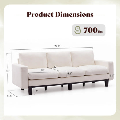 AMERLIFE Modern 3 Seater Sofa with Deep Seat, Fabric Couch for Living Room, Full Metal Support, Pet-Friendly Comfy Sofa, Standard Couch for Bedroom & Apartment