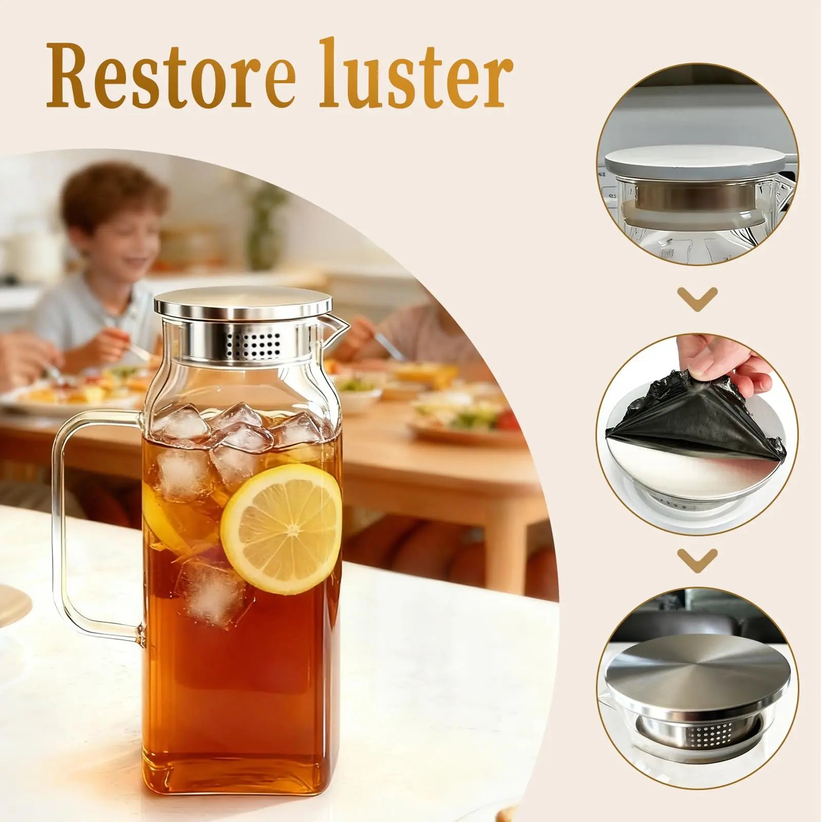 2 Quart Square Borosilicate Glass Pitcher with Lid and Spout, Ideal for Iced Tea, Coffee, Juice, and Milk, Features Handle for Easy Pouring, Suitable for Hot and Cold Beverages