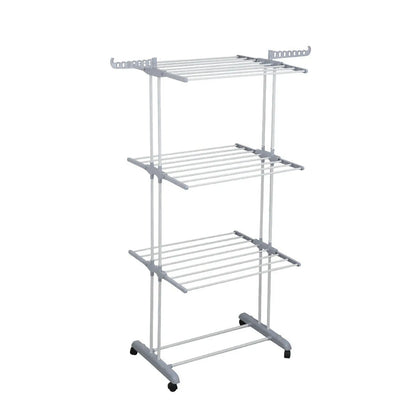 Oversized 4 Tier Clothes Drying Rack 66.93In High Foldable Stainless Steel Laundry Drying Rack with 4 Castors 24 Pillars 14 Hooks for Bed Linen Rolling Organizer
