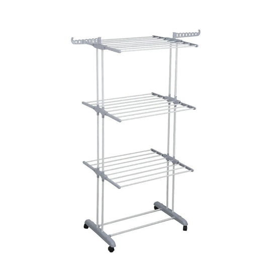Oversized 4 Tier Clothes Drying Rack 66.93In High Foldable Stainless Steel Laundry Drying Rack with 4 Castors 24 Pillars 14 Hooks for Bed Linen Rolling Organizer