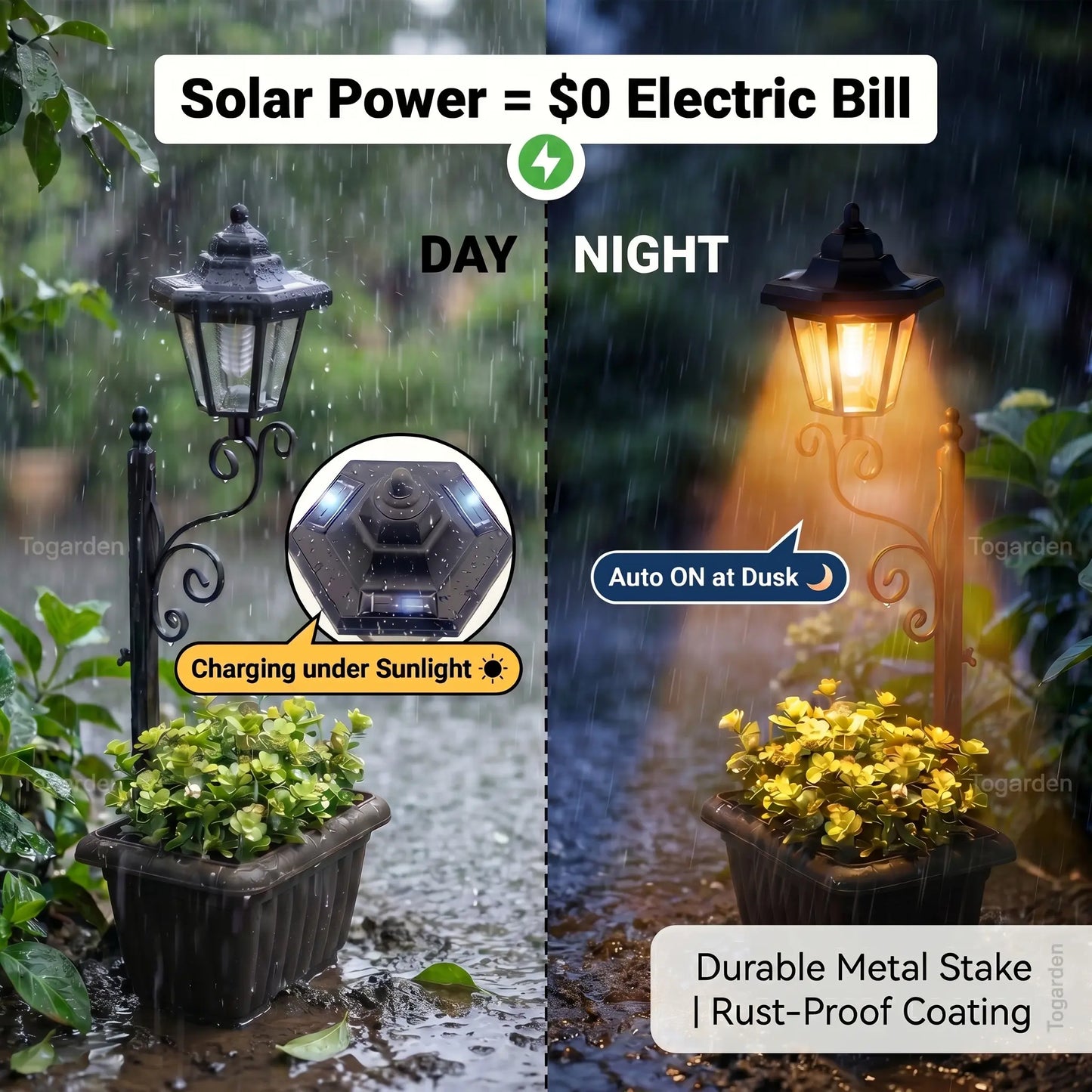 2 in 1 Solar Post Light with Planter ,Waterproof Decorative Lamp, Patio, Front/Back Door,Porch Roadside Decoration Outdoor Pathway, Yard Lawn Driveway Sidewalk Walkway Garden Decor Solarlight Gift