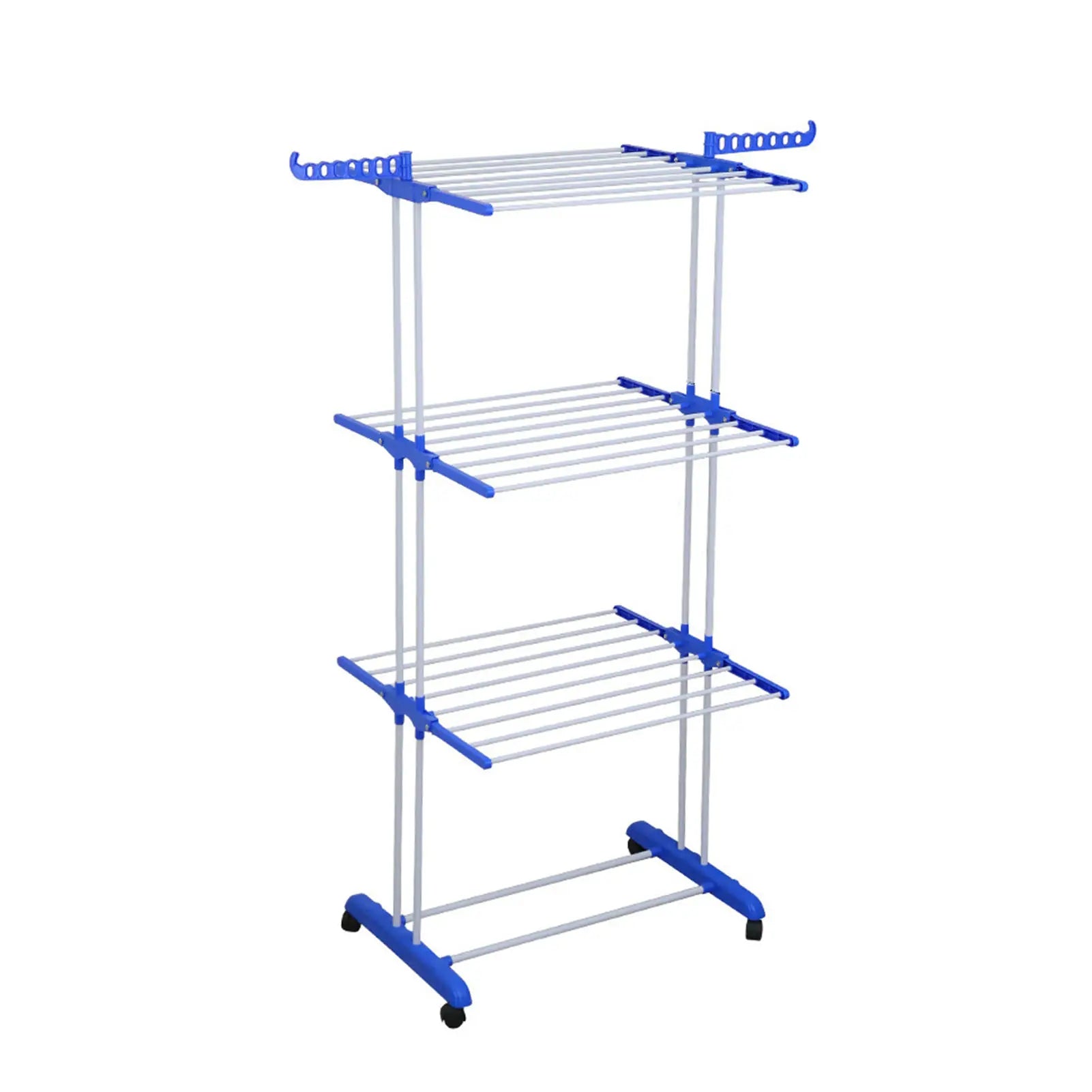 Oversized 4 Tier Clothes Drying Rack 66.93In High Foldable Stainless Steel Laundry Drying Rack with 4 Castors 24 Pillars 14 Hooks for Bed Linen Rolling Organizer