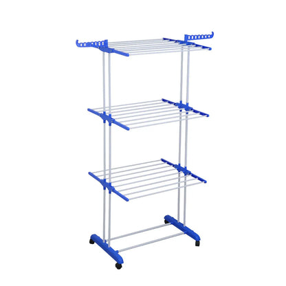 Oversized 4 Tier Clothes Drying Rack 66.93In High Foldable Stainless Steel Laundry Drying Rack with 4 Castors 24 Pillars 14 Hooks for Bed Linen Rolling Organizer