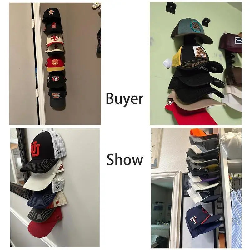 Summervibes-Hat Organizer for Baseball Caps 2Pack, Hat Rack for Wall with Strong Adhesive Hold up to 20 Hats, Hat Hanger Holder Display for Door Closet, Cap Organizer Storage Multilayer Two Mounting Option Wall-Mounted Multilayer Adjustable Hat Hooks