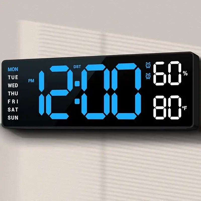 LED Digital Wall Clock with Mount and Switch - Dimmable Large Display, Countdown Timer, DST, Date, Week, Temperature - Modern Home Decor for Bedroom and Office - Ideal Gift for Mother's Day and Room Decor