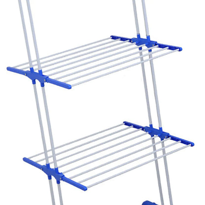 Oversized 4 Tier Clothes Drying Rack 66.93In High Foldable Stainless Steel Laundry Drying Rack with 4 Castors 24 Pillars 14 Hooks for Bed Linen Rolling Organizer