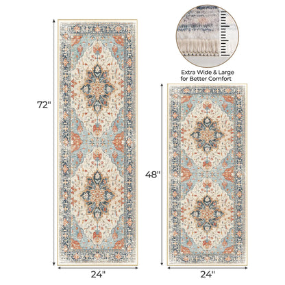 Summervibes BESTSWEETIE 2Pcs Kitchen Runner Rug Large Boho Area Rug Set Geometric Farmhouse Mat Non Slip Washable Mat for Kitchen Living Room Entryway Laundry Room