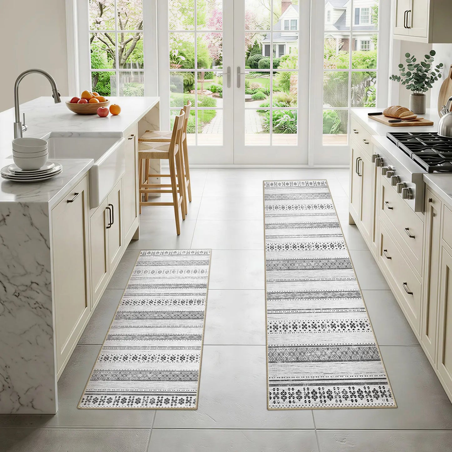 Summervibes BESTSWEETIE 2Pcs Kitchen Runner Rug Large Boho Area Rug Set Geometric Farmhouse Mat Non Slip Washable Mat for Kitchen Living Room Entryway Laundry Room