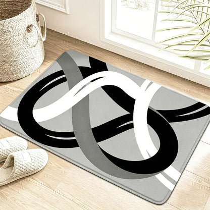 Abstract Geometric Non-Slip Bathroom Rug Set, 4-Piece Modern Black, White and Grey Contour Toilet Mats with U-Shaped Seat Cover, Absorbent and Washable Shower Floor Mats for Elegant Bathroom Decor