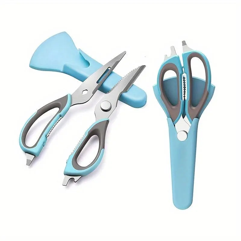 7-In-1 Multifunctional Kitchen Scissors - Detachable Stainless Steel Blade Shears with Magnetic Holder, Ergonomic Handles, Compact Storage, Cutting for Meat & Poultry, Pastel Pink, Light Blue