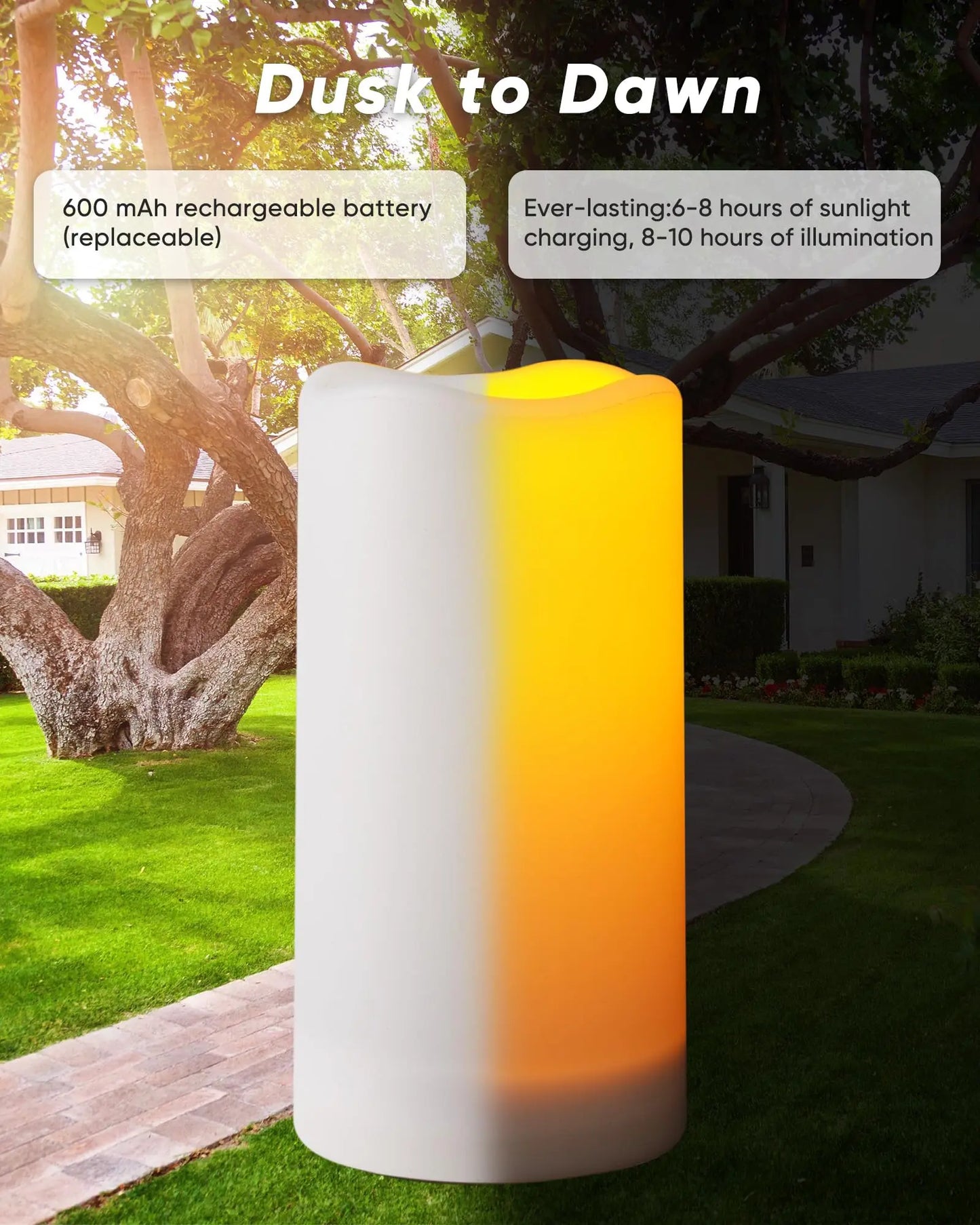 【 Set of 3】Solar Powered Candles Outdoor Waterproof, Flickering Glow, Rechargeable Candles, Solar Powered Candles F0Or Outside, Lanterns, Sensor Only, Dusk to Dawn#Summervibes