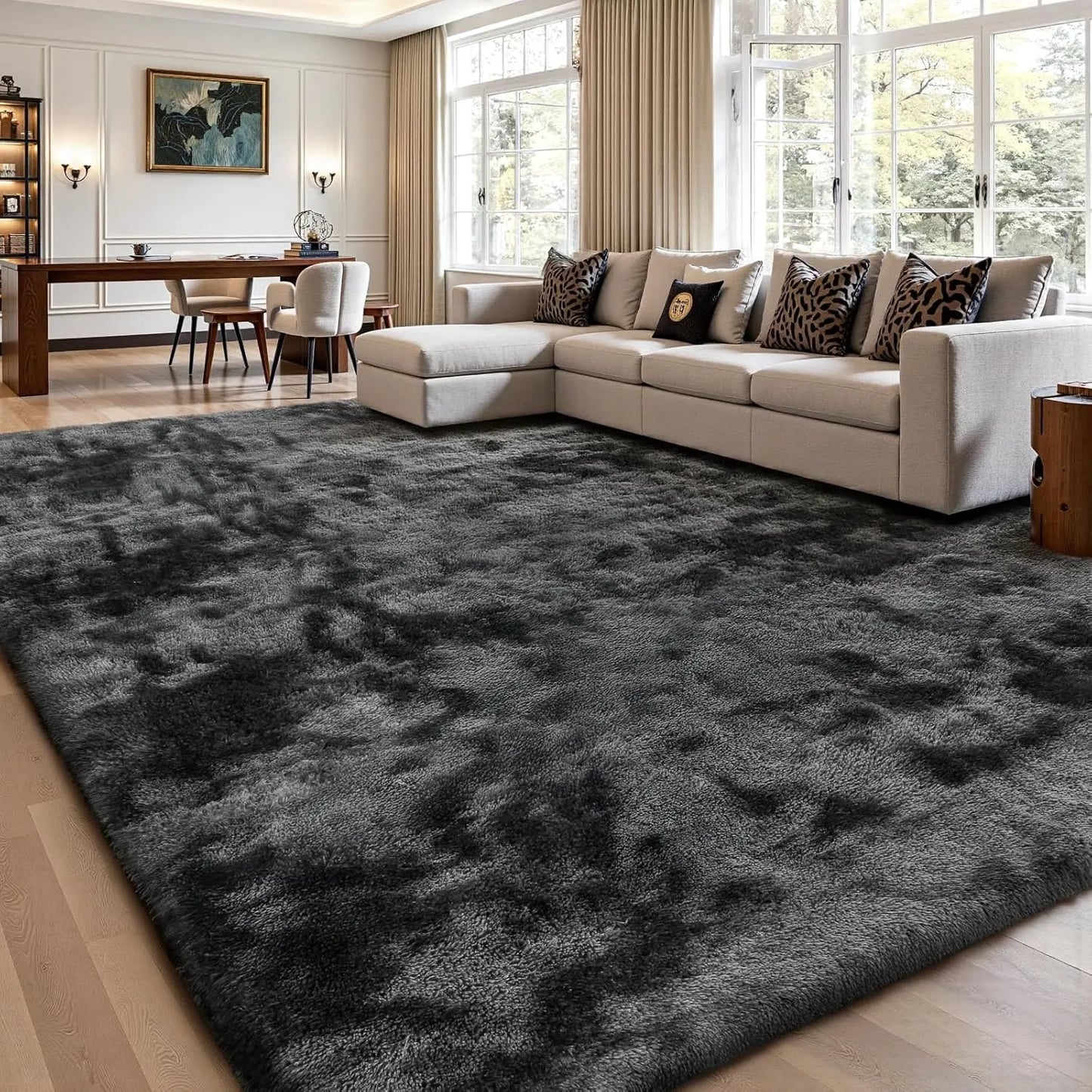 Modern Long Shag Rug, Fluffy Area Rug, Polyester Fiber Rectangular Carpet for Living Room & Bedroom, Home Use, Multiple Sizes Available #GLOBAL PICKS