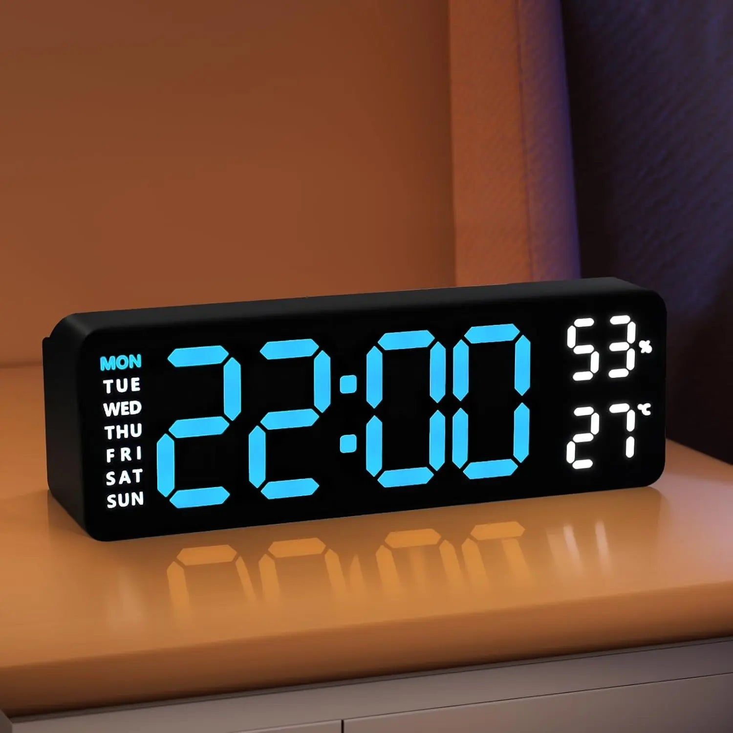 Bedroom Clock with Auto Dimming, 9.5 Inch Large LED Digital Clock with Temperature Humidity, Dual Alarm Clock with Snooze for Bedside, DST 12/24H Desk/Wall Clock Modern Home Decor for Bedroom & Office, Gifts for the Bedroom, Room Decor, Outdoorfun