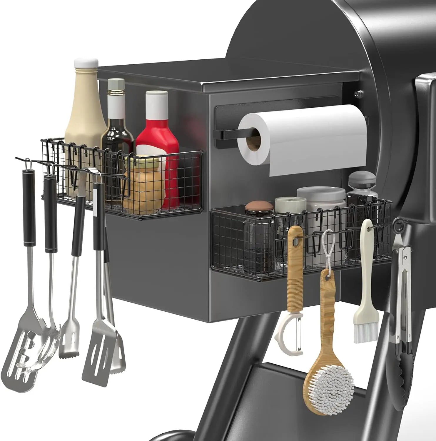 Magnetic Storage Bins & Paper Towel Holder for Traeger Smoker Grills Ironwood 885 Pro Series 34 22 D2 575 780 650 Z-Grills Pit Boss Utensils