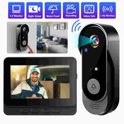 1080P Wireless Smart Video Doorbell Camera with IPS Screen and 2.4G Intercom System