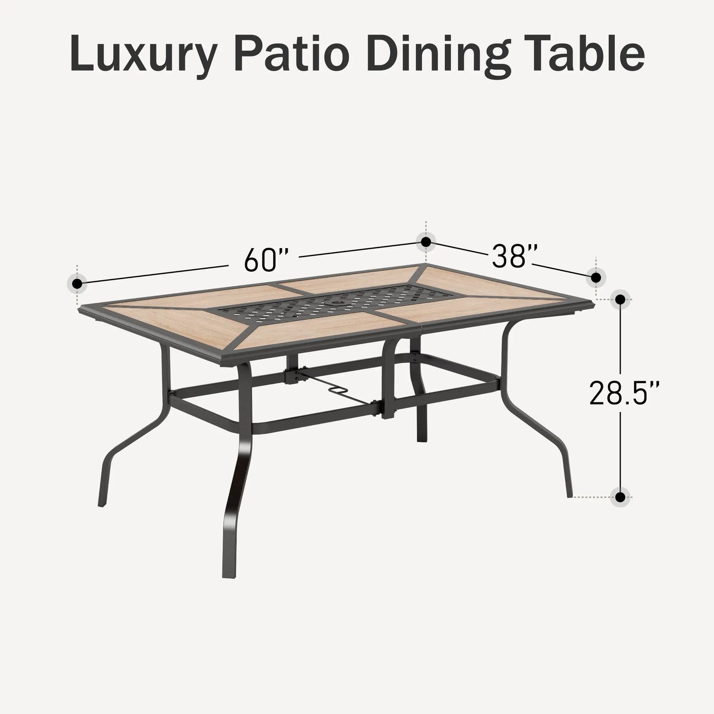 Phivilla Rectangular Outdoor Dining Table Set with 1.6"-2" Adjustable Umbrella Hole, 6 Person Patio Table for Outdoor, Rectangle Patio Table with Faux Wood Tabletop and Metal Steel Frame
