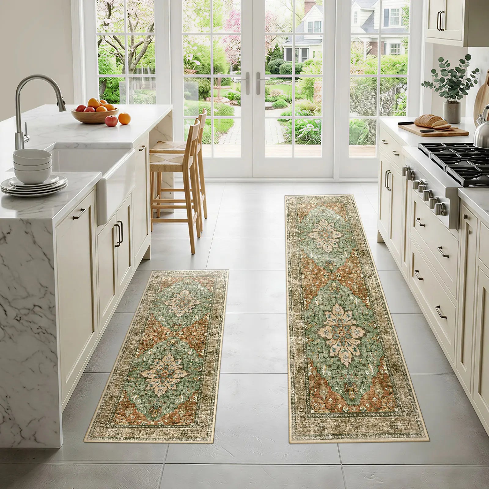 Summervibes BESTSWEETIE 2Pcs Kitchen Runner Rug Large Boho Area Rug Set Geometric Farmhouse Mat Non Slip Washable Mat for Kitchen Living Room Entryway Laundry Room