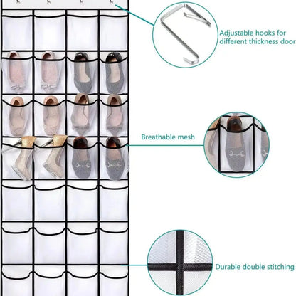 Over the Door Shoe Rack With12/14/24/28/35/40 Large Mesh Pockets Hanging Shoe Organizer for Closet Hanging Shoe Rack Holder Shoe Storage Bag