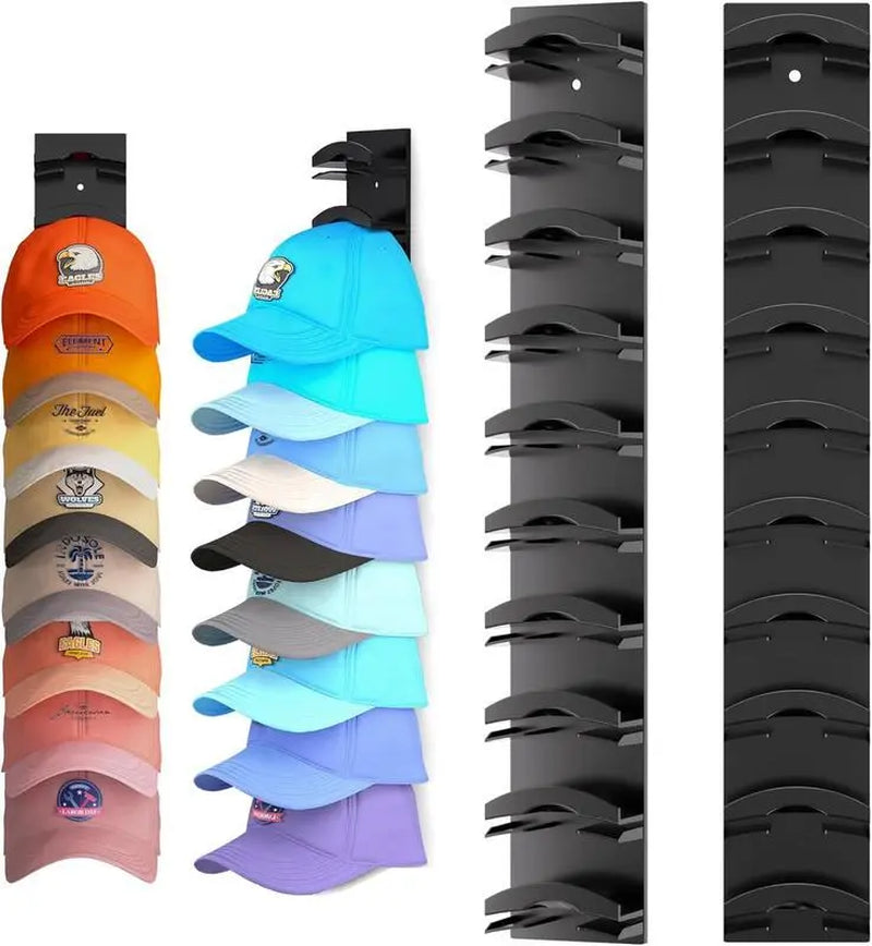 Summervibes-Hat Organizer for Baseball Caps 2Pack, Hat Rack for Wall with Strong Adhesive Hold up to 20 Hats, Hat Hanger Holder Display for Door Closet, Cap Organizer Storage Multilayer Two Mounting Option Wall-Mounted Multilayer Adjustable Hat Hooks