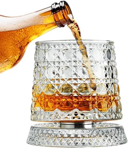 Luxury 360° Rotating Crystal Glass - Star-Cut Stress Relief Whiskey and Wine Glass, Sophisticated European Barware Gift