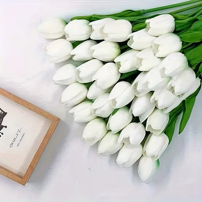 20-Piece Realistic Artificial Tulip Bouquet, Touch-Realistic Plastic Flowers for Home and Room Decor, Ideal for St. Patrick's Day and Easter Celebrations