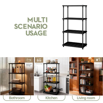 4 Tier Plastic and Metal Freestanding Shelf Bathroom Organizer, Shelving Unit Storage Rack Organizer for Home, Garage, Basement, Shed and Laundry Room