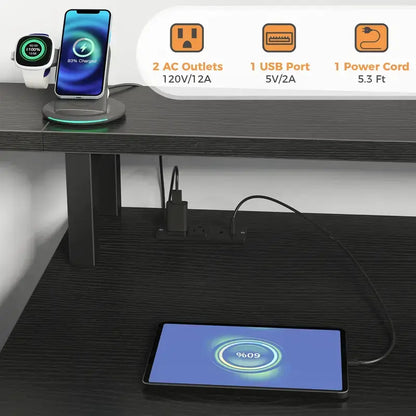 Sweetcrispy 67'' Computer Gaming Desk with 5-Drawer Storage, Monitor Stand, LED Lights, Power Outlets and Printer Cabinet