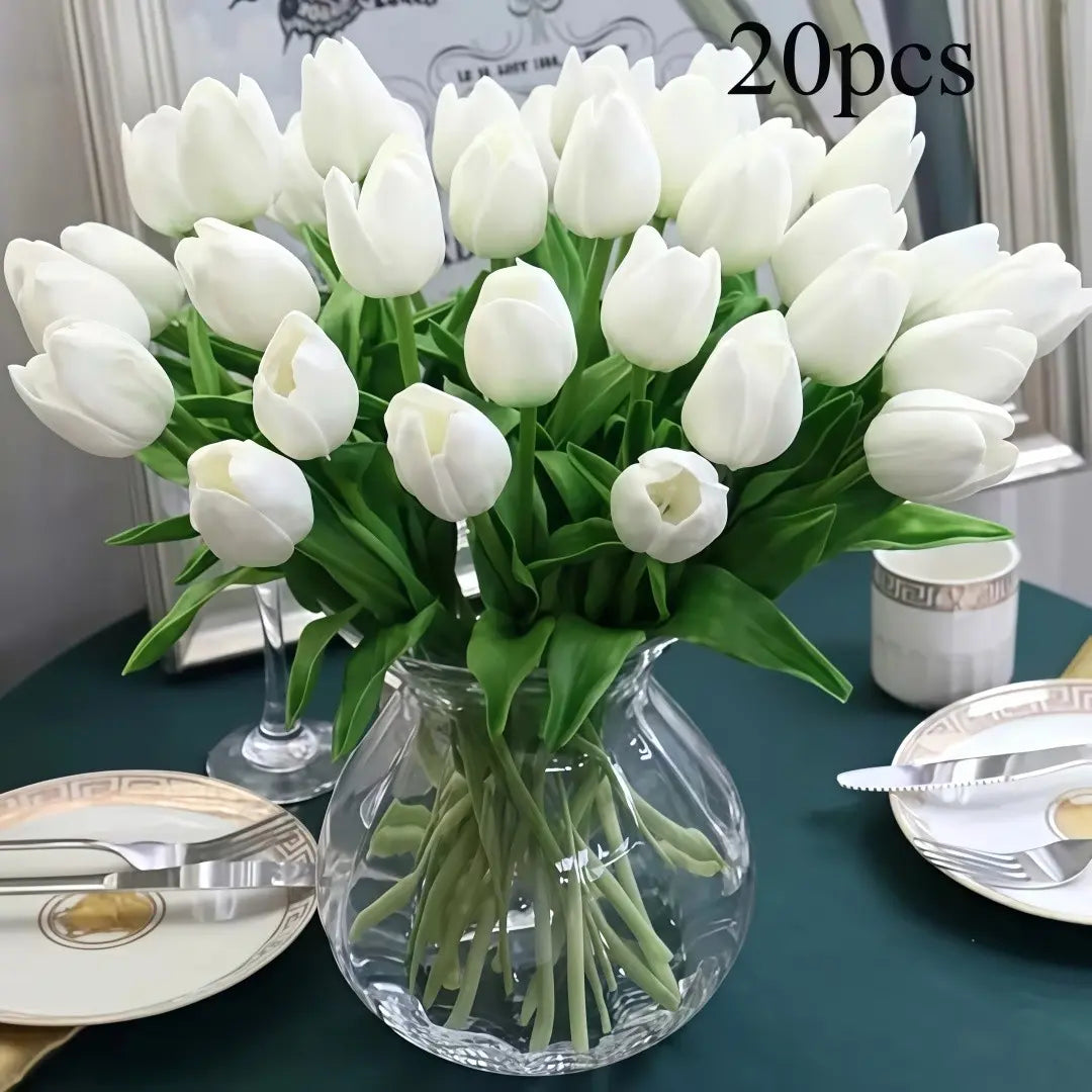 20-Piece Realistic Artificial Tulip Bouquet, Touch-Realistic Plastic Flowers for Home and Room Decor, Ideal for St. Patrick's Day and Easter Celebrations