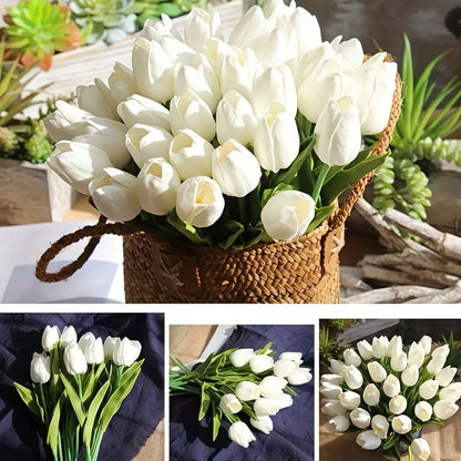 20-Piece Realistic Artificial Tulip Bouquet, Touch-Realistic Plastic Flowers for Home and Room Decor, Ideal for St. Patrick's Day and Easter Celebrations