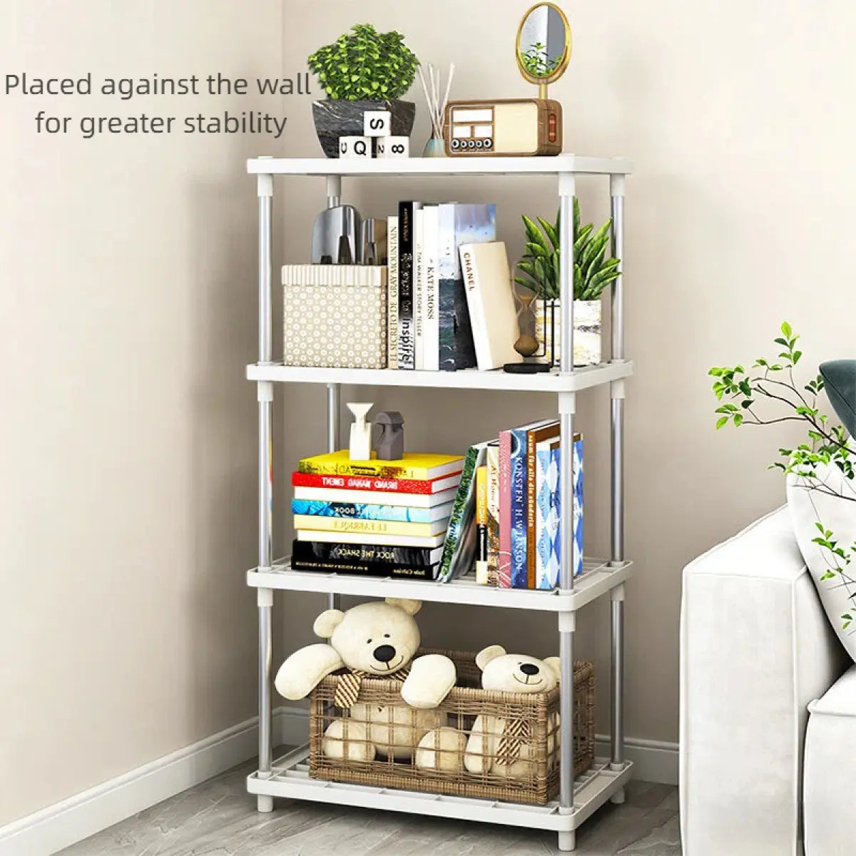 4 Tier Plastic and Metal Freestanding Shelf Bathroom Organizer, Shelving Unit Storage Rack Organizer for Home, Garage, Basement, Shed and Laundry Room