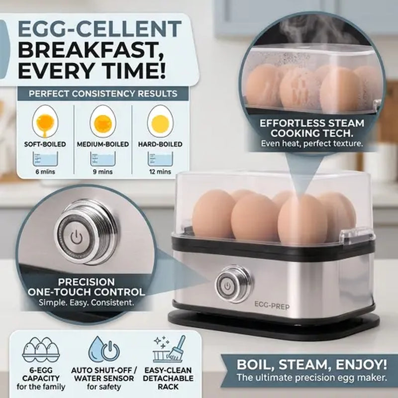 6-Egg Capacity Electric Egg Boiler, Auto Shut-Off Safety, Hard-Boiled Poached Scrambled Eggs, Quick Meal Prep, Multifunction Dumpling Steamer Lid. Summervibes.