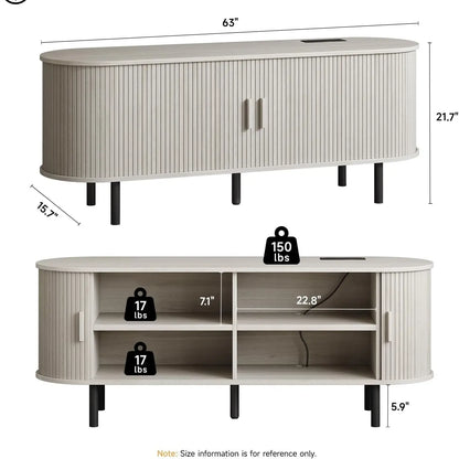 【Categoryselect】Onbrill Mid-Century Modern Wooden TV Stand - 55/63/69 In, Fluted Look, Power Outlets, Sliding Doors, Adjustable Shelves, Easy Assembly, for 60/70 in Tvs, Living Room Furniture Media Console TV Shelf