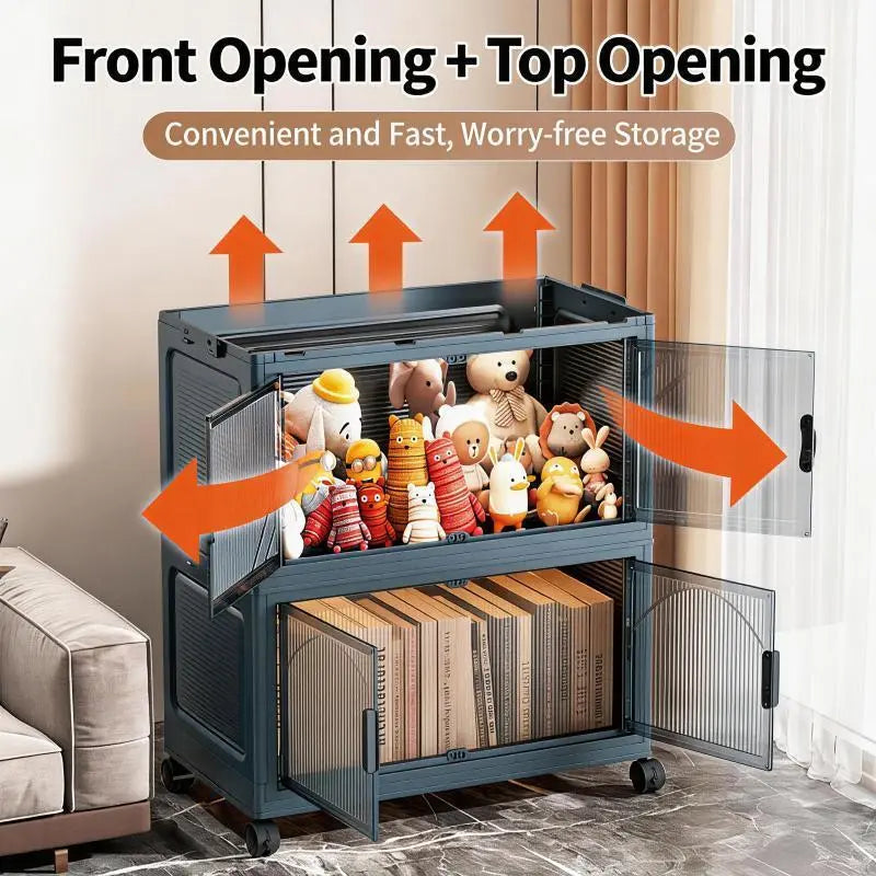 5 Tier Folding Storage Containers with Wheels, Stackable Collapsible Plastic Bins, Durable Organizer for Kitchen Pantry and Closet