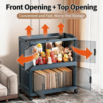 5 Tier Folding Storage Containers with Wheels, Stackable Collapsible Plastic Bins, Durable Organizer for Kitchen Pantry and Closet