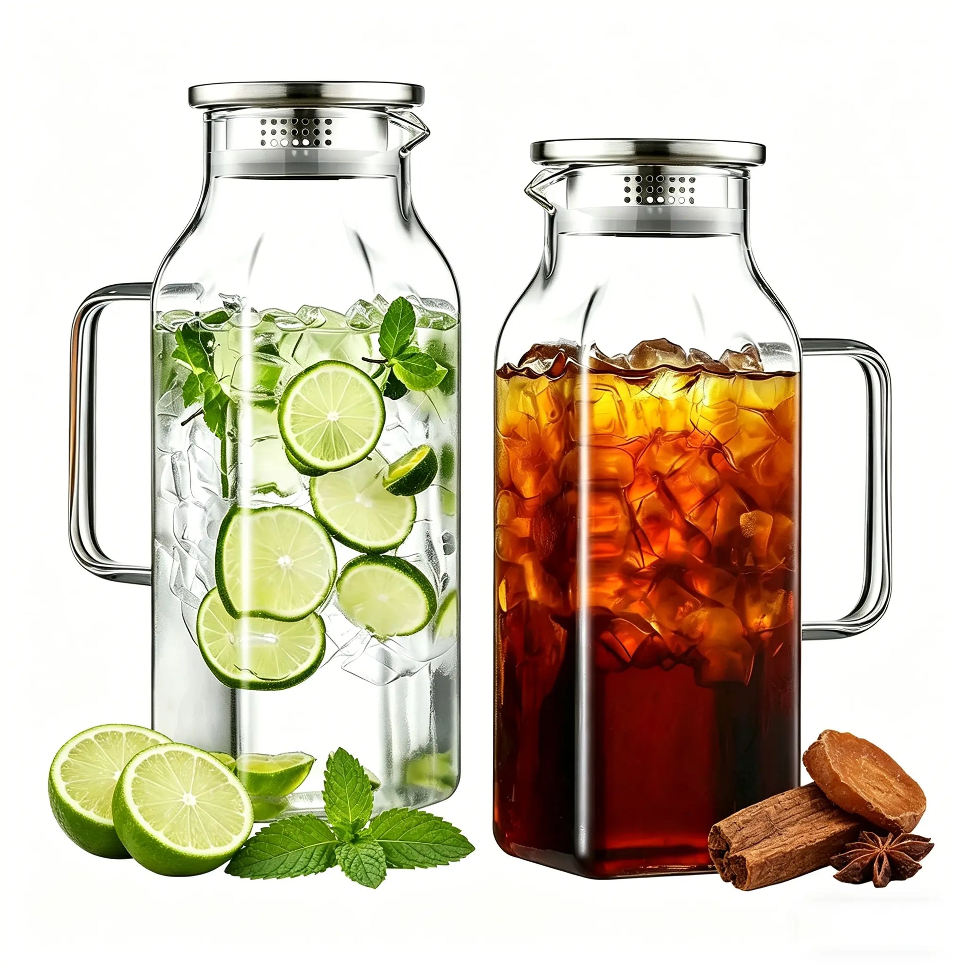 2 Quart Square Borosilicate Glass Pitcher with Lid and Spout, Ideal for Iced Tea, Coffee, Juice, and Milk, Features Handle for Easy Pouring, Suitable for Hot and Cold Beverages