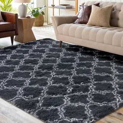 Modern Long Shag Rug, Fluffy Area Rug, Polyester Fiber Rectangular Carpet for Living Room & Bedroom, Home Use, Multiple Sizes Available #GLOBAL PICKS