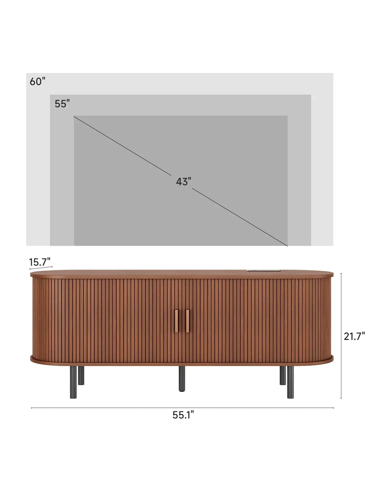 【Categoryselect】Onbrill Mid-Century Modern Wooden TV Stand - 55/63/69 In, Fluted Look, Power Outlets, Sliding Doors, Adjustable Shelves, Easy Assembly, for 60/70 in Tvs, Living Room Furniture Media Console TV Shelf