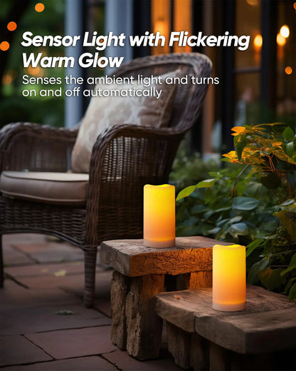 【 Set of 3】Solar Powered Candles Outdoor Waterproof, Flickering Glow, Rechargeable Candles, Solar Powered Candles F0Or Outside, Lanterns, Sensor Only, Dusk to Dawn#Summervibes