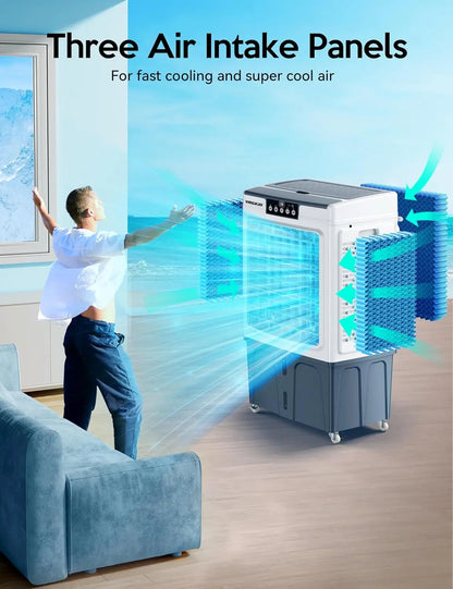 Evaporative Air Cooler, VAGKRI 9.2Gallon-12Gallon, 120°Oscillation Air Cooler with Remote Control, 24H Timer, 3 Modes & Wind Speeds for Outdoor Indoor Use, 2100-3000CFM Swamp Cooler #Summervibes