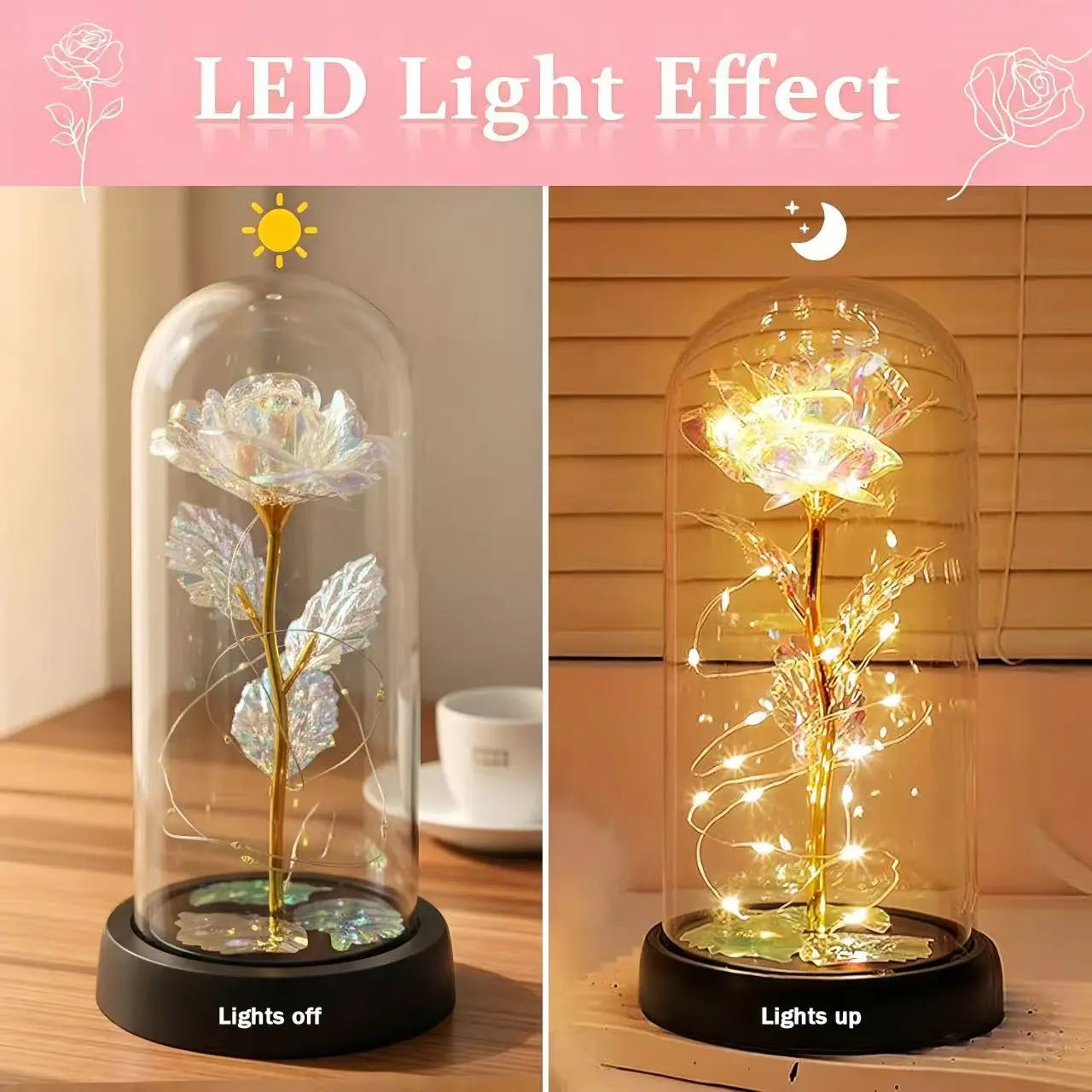 Elegant LED Everlasting Rose in Glass Dome - Timeless Gift for Mother's Day, Valentine's Day, Birthdays, and Anniversaries
