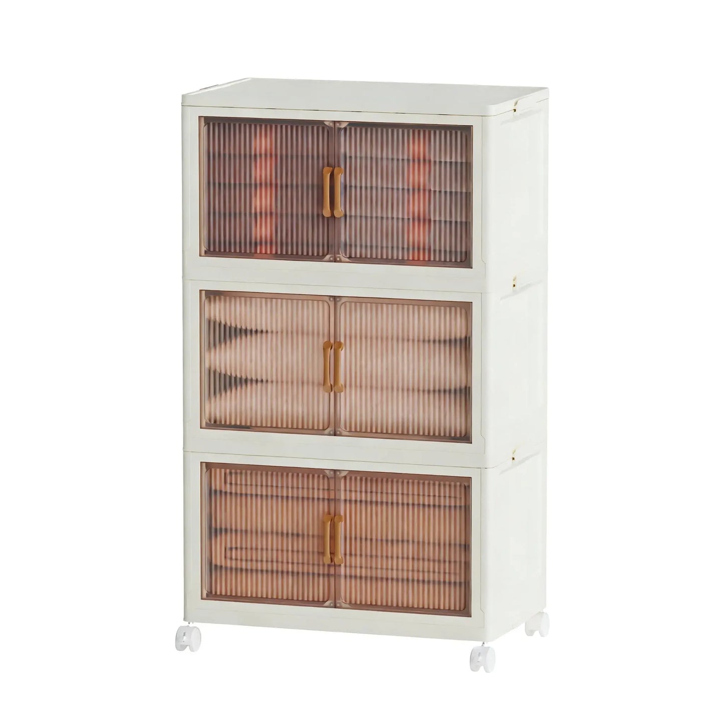 5 Tier Folding Storage Containers with Wheels, Stackable Collapsible Plastic Bins, Durable Organizer for Kitchen Pantry and Closet