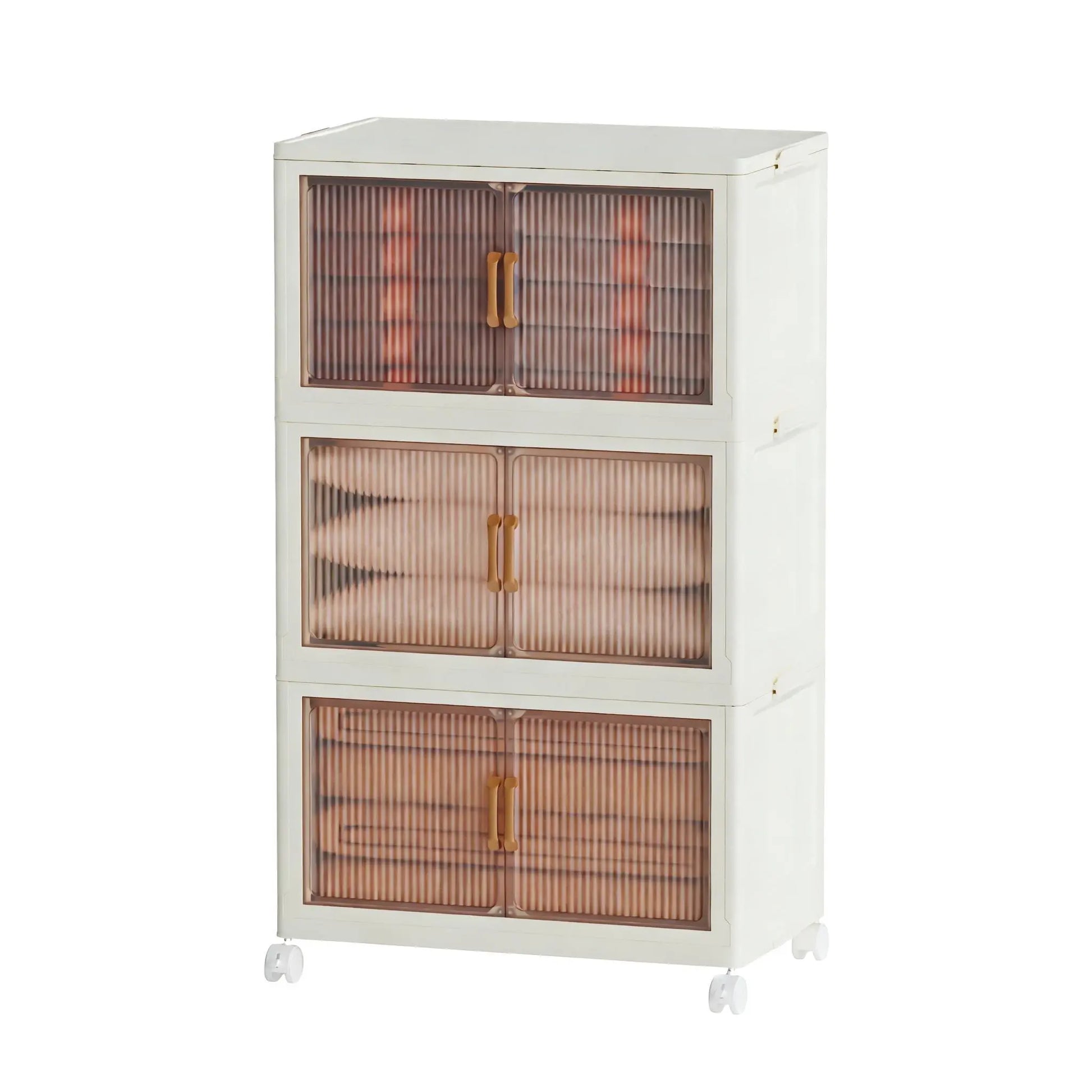 5 Tier Folding Storage Containers with Wheels, Stackable Collapsible Plastic Bins, Durable Organizer for Kitchen Pantry and Closet