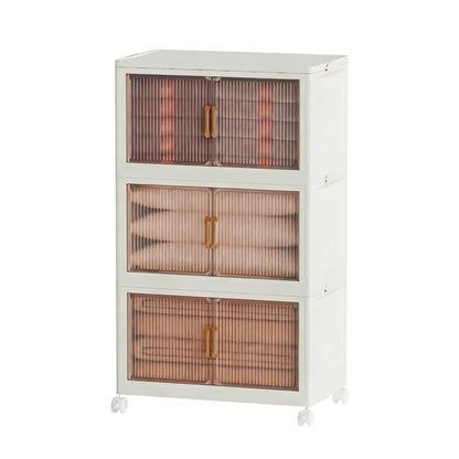5 Tier Folding Storage Containers with Wheels, Stackable Collapsible Plastic Bins, Durable Organizer for Kitchen Pantry and Closet