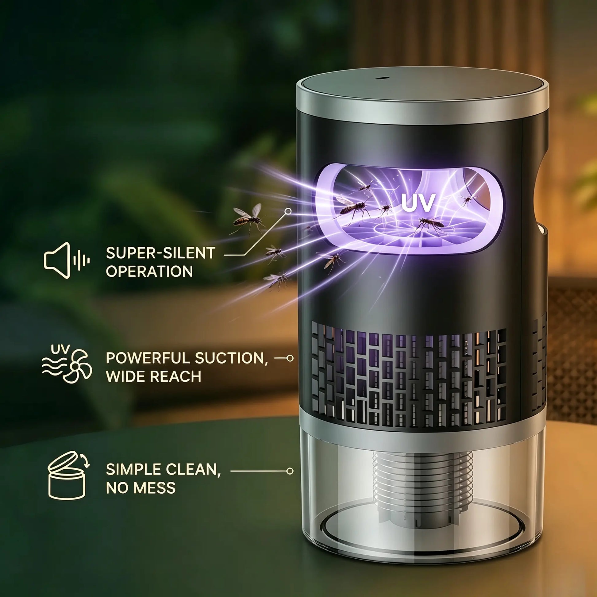 2026 Upgraded Indoor Plug-In Bug Zapper – UV Light & Suction Flying Insect Trap, Ultra-Quiet Design ，Electric Mosquito Killer, Fly Trap & Gnat Catcher for Bedroom, Kitchen, Indoor Plants & Home